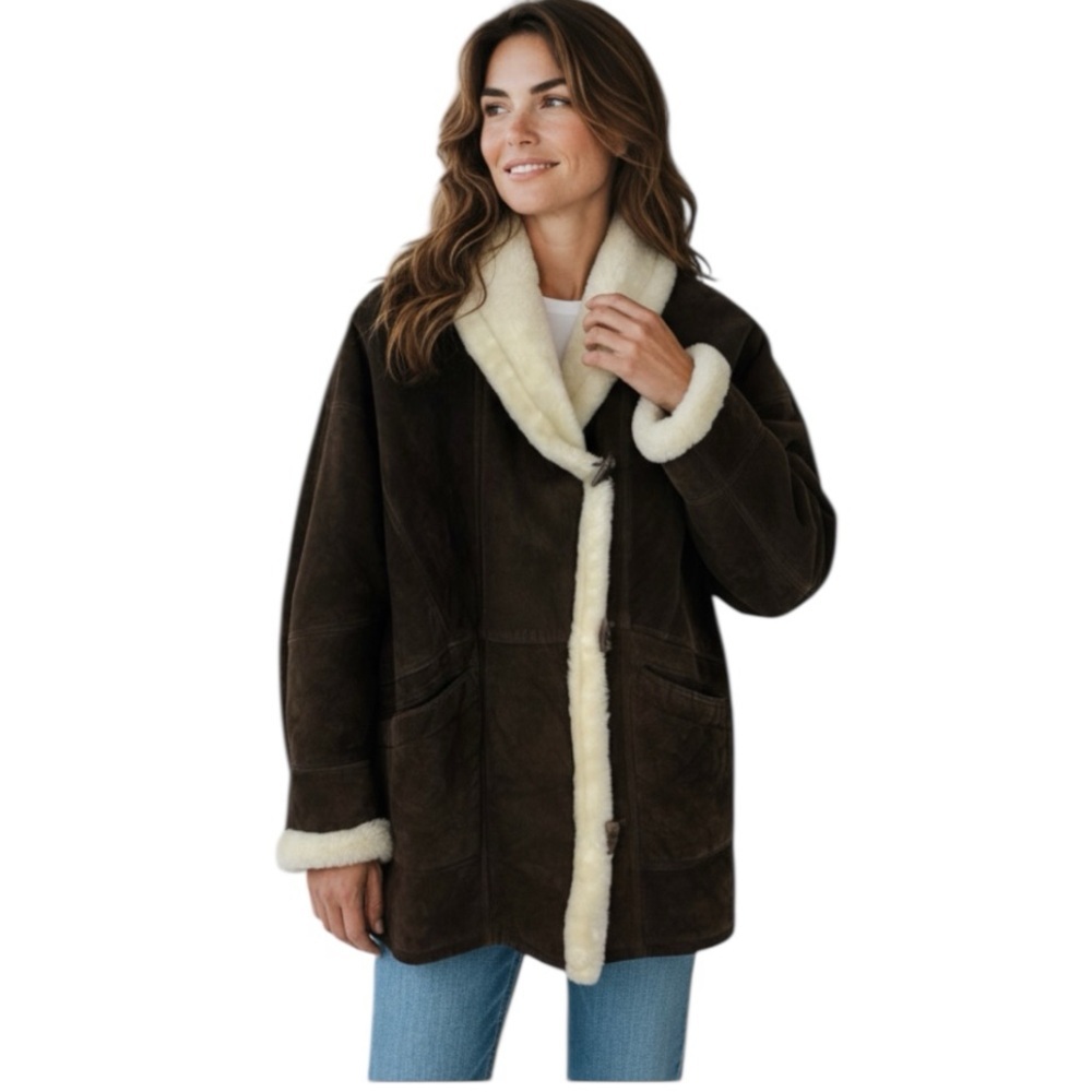 Y2K Vintage Wilson’s Leather Faux Fur Lined Brown M Toggle buttons Coat
